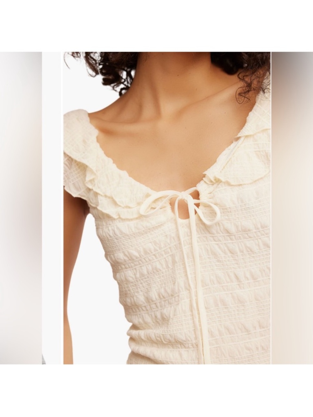 NWOT Cream Ruffle Tie-Front Smocked Top